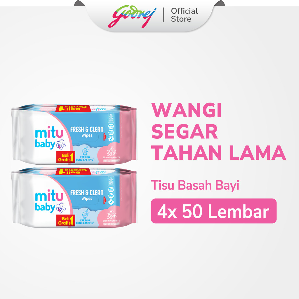 Mitu Baby Tisu Basah Fresh & Clean Blooming Cherry 50s Buy 1 Get 1 - x2 - Tisu Basah Bayi