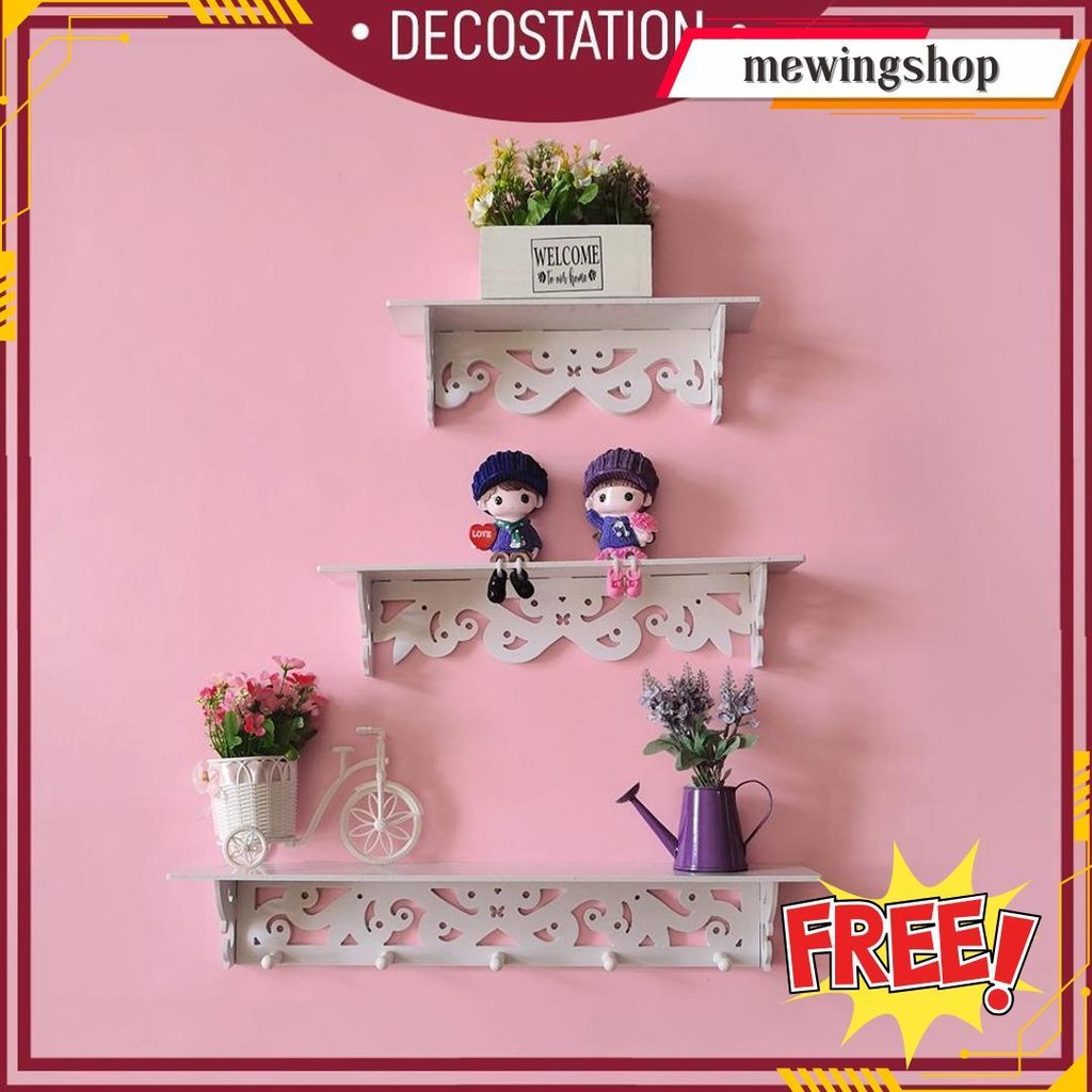 Kado Ulang Tahun Rak Bunga Rak Dinding Tempel Rak Dinding Vintage 1 Set Isi 3 Pcs Terlaris