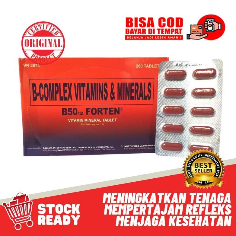New B-COMPLEX B50 B 50 FORTEN 1 STRIP VITAMIN AND MINERAL OBAT AYAM ADUAN BURUNG UNGGAS MEMENUHI KEB