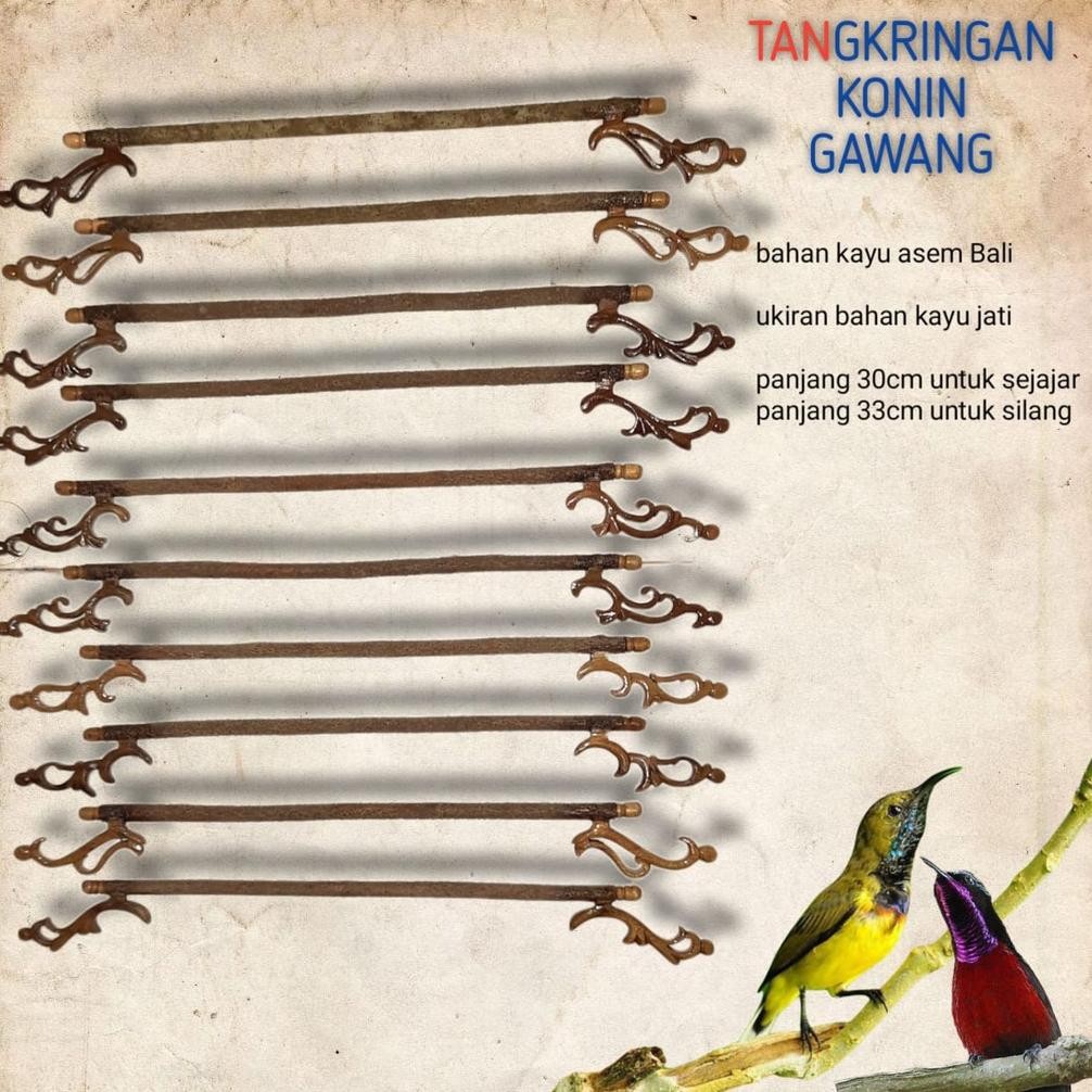 VE29 Tangkringan Ukir Burung Pleci Sogon Konin Kayu Asem Asam dan Bambu Untuk Lomba Harian Pangkring