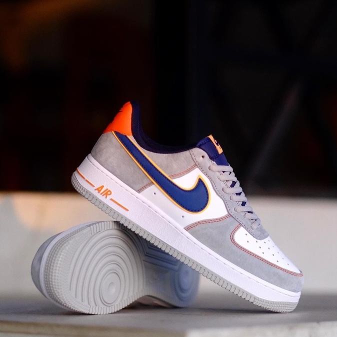 Sepatu Nike Air Force 1 Low Original White Grey Navy Orange