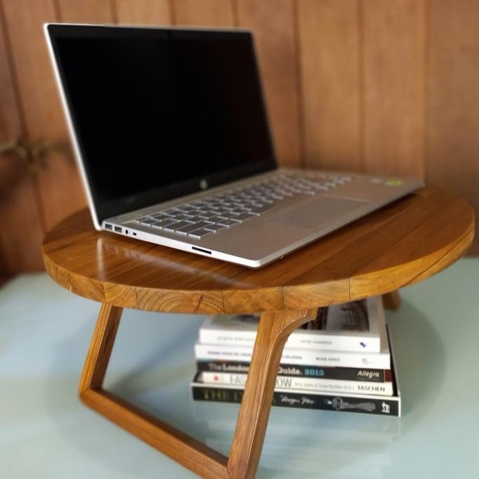 Meja Lipat Laptop Meja Bulat Serbaguna Lesehan Kayu Jati Diameter 48Cm - Jtmjlp Co