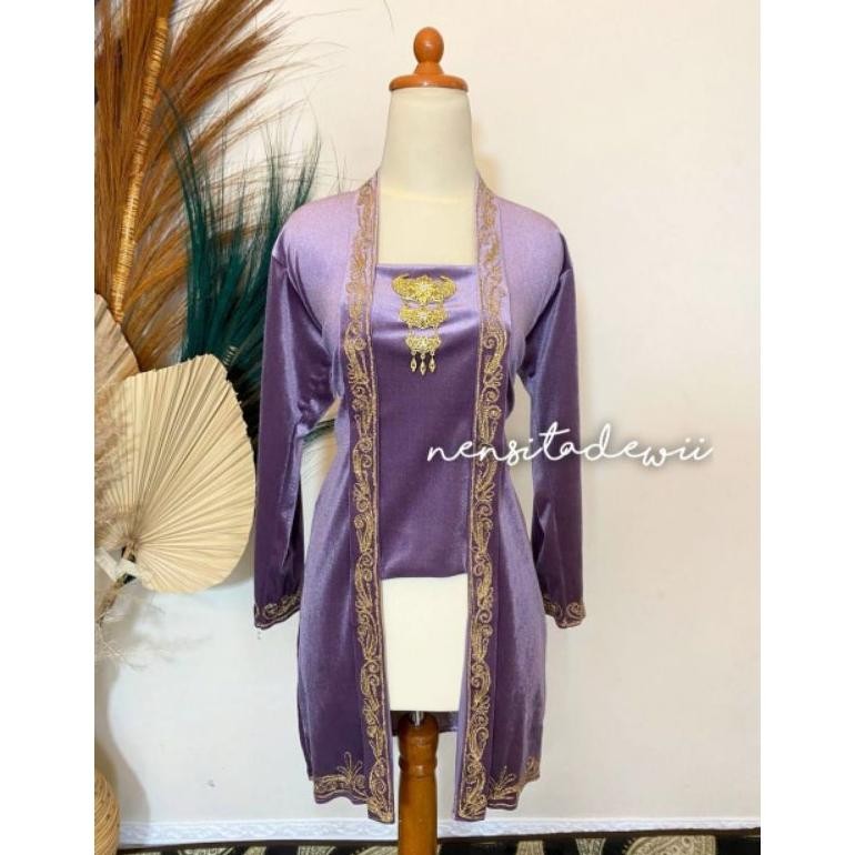 Diskon Kebaya Bordir Panjang, Model Kutubaru - Warna Ungu Taro Murah