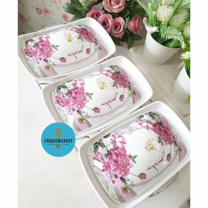 Bisa Spk Prasmanan Keramik Set 3 Triple Motif Fioral Garden/ Prasmanan Triple