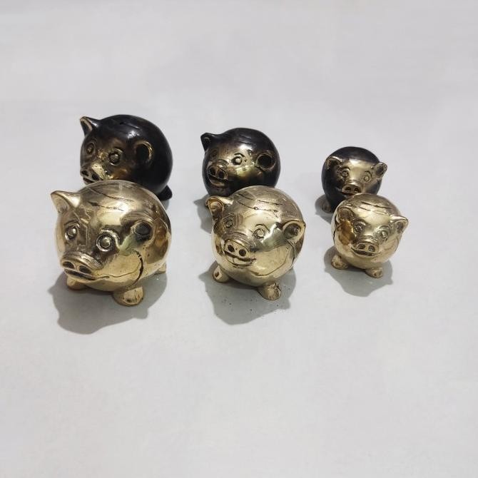 +++++] Patung Babi Bulat Bahan Kuningan Shio Pig Pajangan Dekorasi Brass