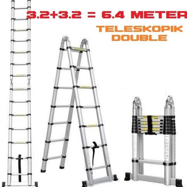 Tangga Teleskopik Double 6M / 6 Meter Type A Tangga Lipat Aluminium