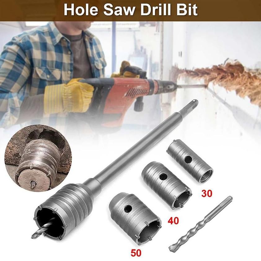 Premium 4 Pcs/Set 30/40/50Mm Adaptor Konektor Mata Bor Pelubang Beton Hole Saw Hollow Core Hole Saw 