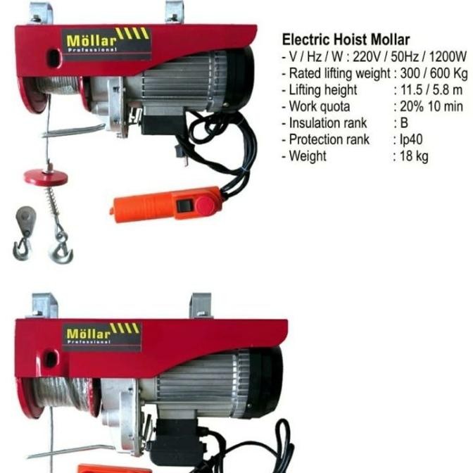Mollar Mini Electric Hoist Katrol Elektrik Listrik 600Kg New Stok