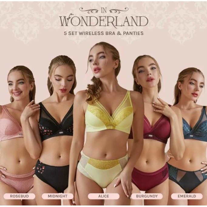 Super Murah, Milari | In Wonderland - Cross Bra, 5Set Wireless Bra /Lycra & Panties