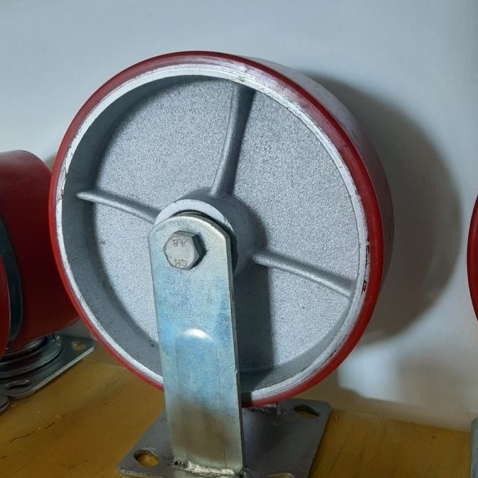 Roda Trolley Troli 8 Inch Besi Lapis Pu Tipe Mati New Stok