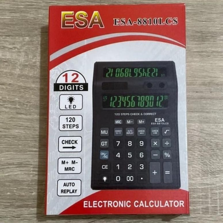 

gh-6 Calculator Double Layar LCD Nyala ESA 8810LCS Kalkukator Kasir 12 Digit Original