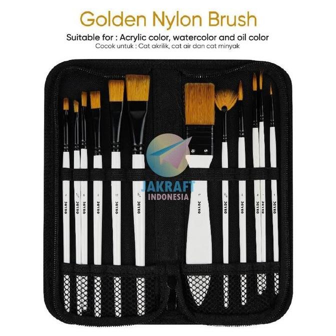 

(1 Set) Paket Kuas Cat Lukis Set JOYKO BRS-18 isi 12 Golden Nylon Brush Profesional + Hardcase Lengkap YAN