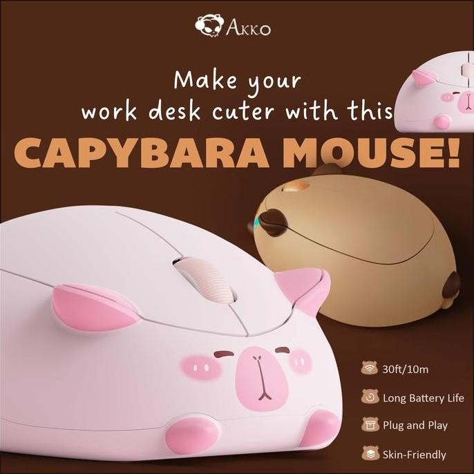 Akko Capybara Mouse Pink - Wireless Mouse - Pink Co