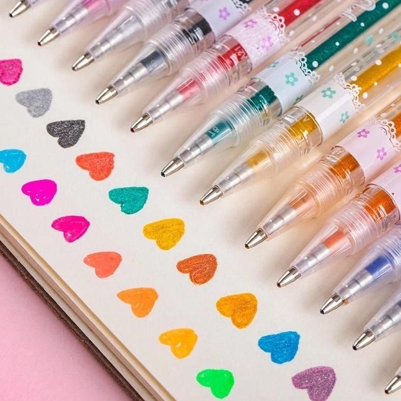 

uy-23 Pulpen Gel Gliter Warna Warni Higlighter Gliter Pen B12 Original