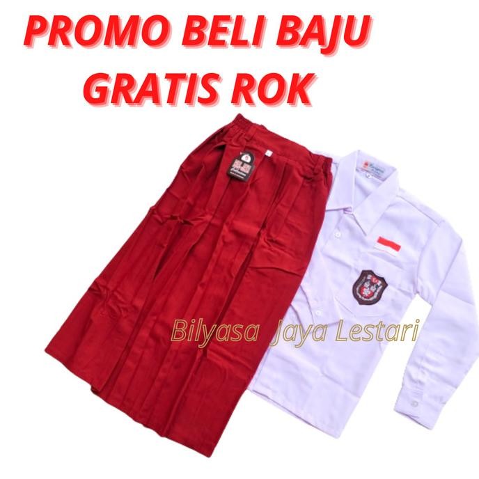 Setelan Kemeja Baju Putih Rok Merah Seragam Sekolah SD Panjang Cewek