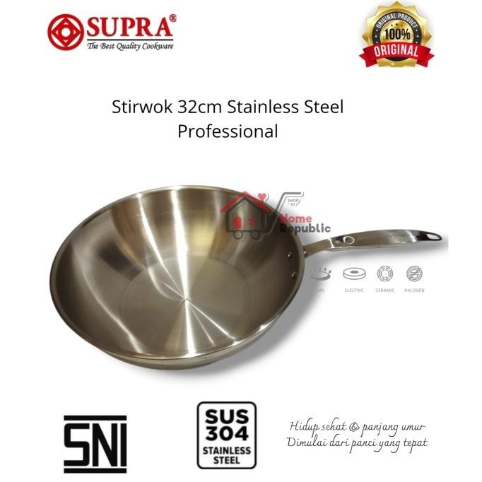 PROMO SUPRA Stir Wok 32cm Western Wok 32cm Frywok WokPan 32cm Stainless sus304 Professional Panci Su