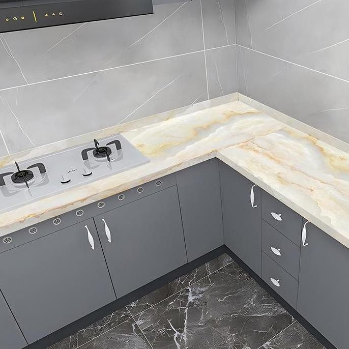 Murah Walpaper Dinding Dapur 6 Meter X 60Cm Anti Api, Air Dan Minyak Panas Motif Granit Krem Stiker