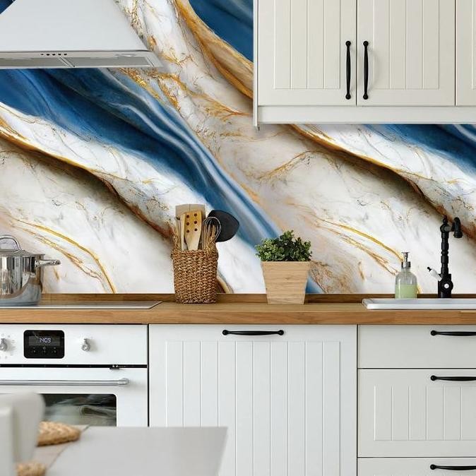 Stiker Dinding Dapur Anti Minyak dan Panas Motif marmer 3D, bahan aluminium foil, ukuran 60cm x 6m. 