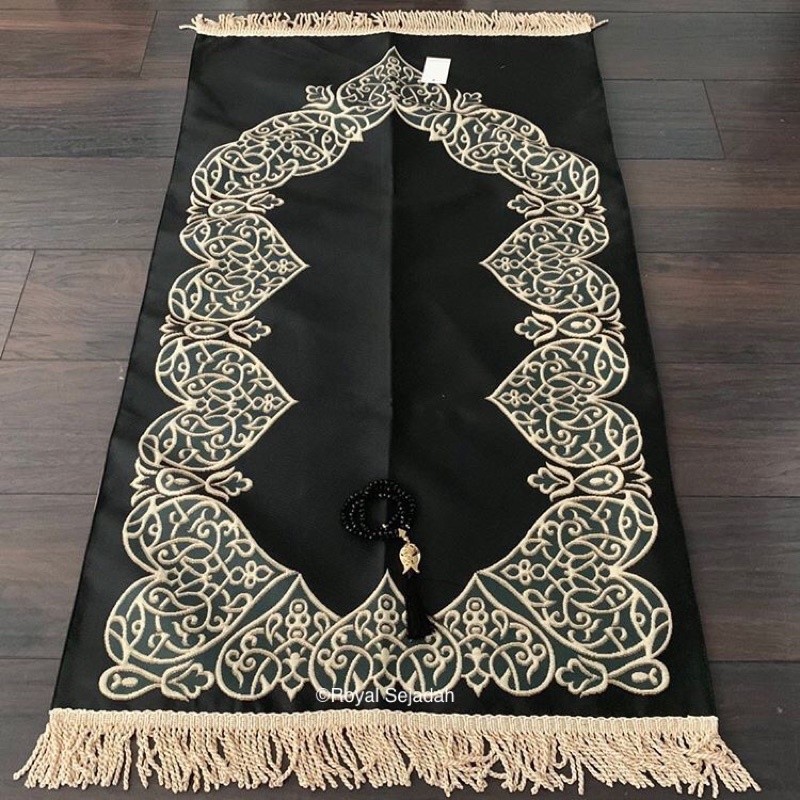 ROYAL SEJADAH LONDON SAJADAH SULTAN MEWAH LUXURY PRAYER MAT ALIMA BLACK SAJADAH HITAM MINIMALIS UNTU