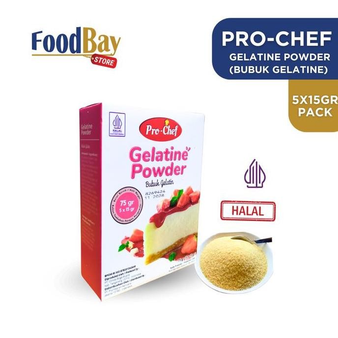 

Bubuk Gelatin PRO-CHEF 5x15 Gr - Kolagen Sapi Halal - Gelatine powder murah