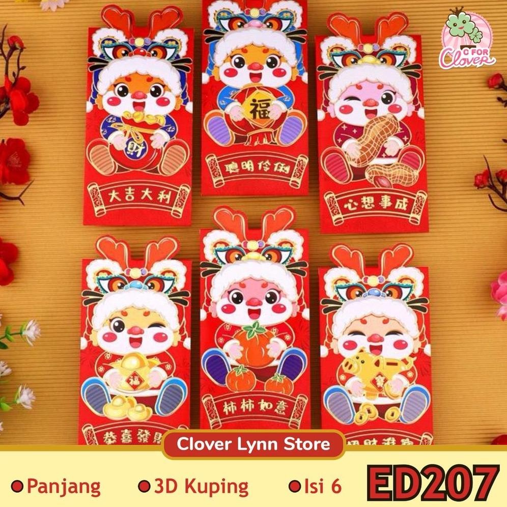 

se-7 ANGPAO PANJANG ISI 6PCS TAHUN NAGA 2024 imlek shio dragon hongpao sincia Berkualitas