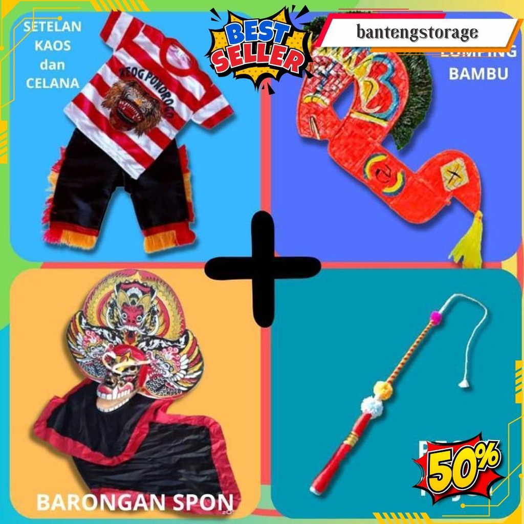 Paket Murah Komplit Setelan Kaos Reog+Kuda Lumping+Barongan Spon+Cambuk Jaranan Kuda Lumping Origina