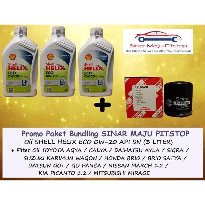 Promo Paket Bundling Oli Shell Helix Eco 0W-20 Api Sn 3 Liter Original & Filter Oli Mobil Honda Brio