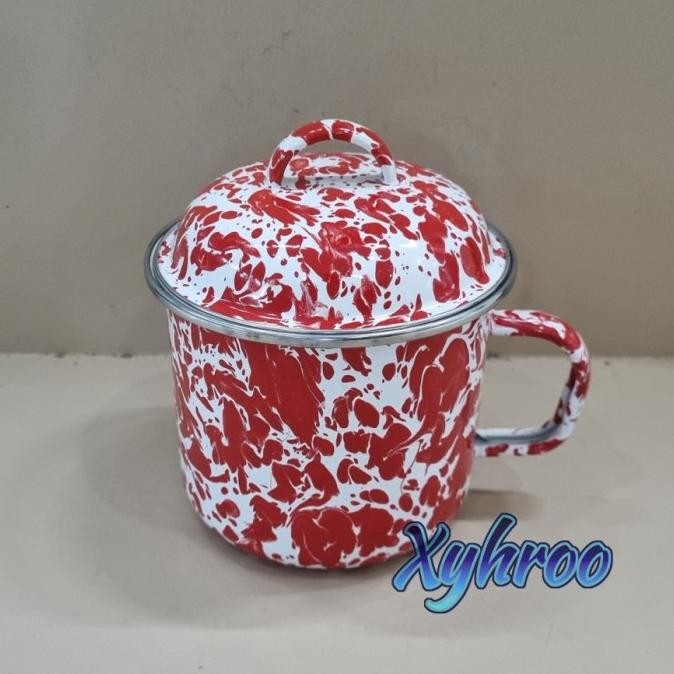 Cangkir Mug Gelas Enamel 14cm Merah Blirik Loreng LAT