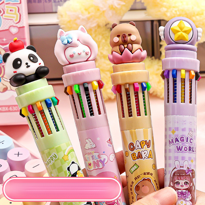 

Ten Colors Retractable Ballpoint Pen ins Cartoon Multicolor Cute Student Creative Multicolor Ballpoint Pen High Aesthetic G2JS