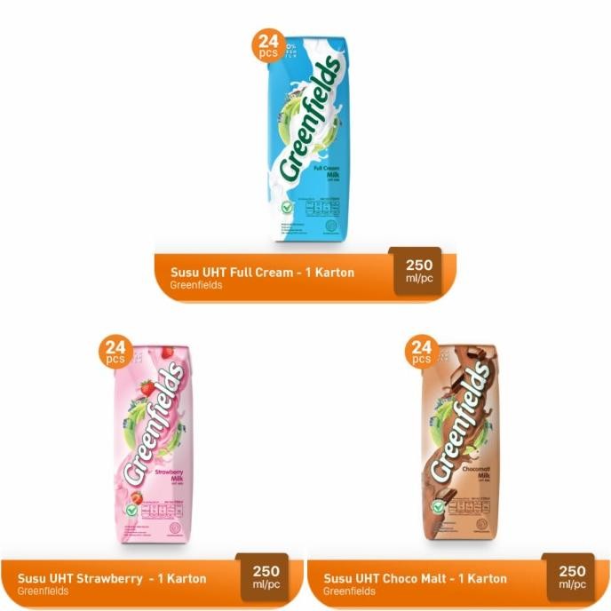 

Susu Greenfields UHT 250 ml x 24 pcs Plain / Choco Malt / Strawberry