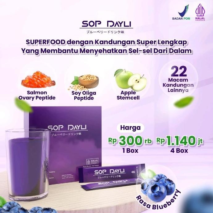 

Murah Sop Dayli 4 Box Rasa Blueberry (1 Box Isi 15 Sachet)