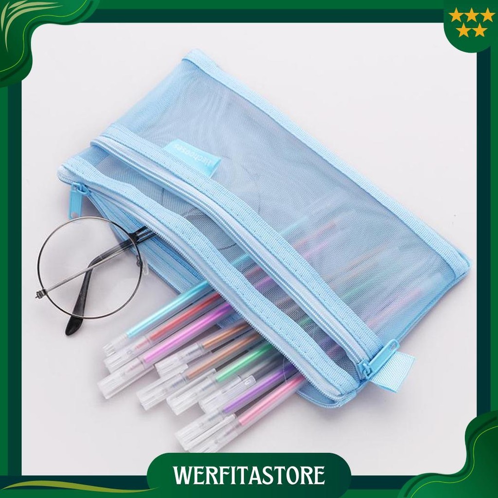 

Murmure | Tempat Pensil Jaring Transparan Dua Lapis Duo Pocket Pencil Case Mesh Best Seller