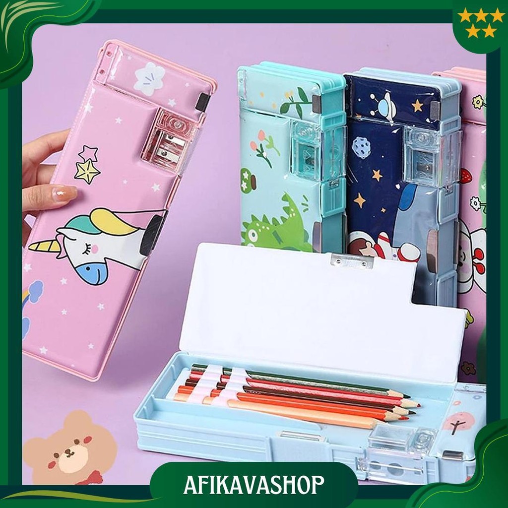 

Kotak Tempat Pensil Lucu Pola Kartun Lapisan Ganda Dengan Rautan Pensil Promo