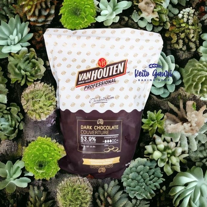 

Grosir Van Houten Dark Chocolate Couverture 53,9% 250 Gram Cokelat Coin