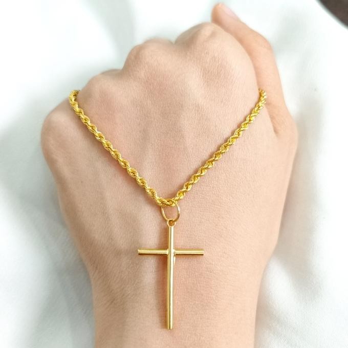 Set kalung salib untuk pria dan wanita emas asli REZ