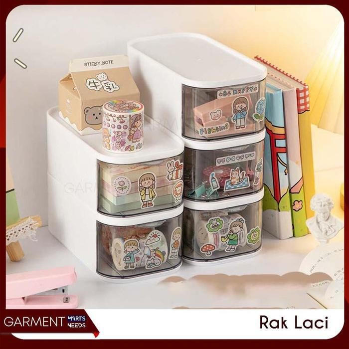 [Bisa Cod] - Laci Mini Susun Container Penyimpanan Serbaguna Kotak Plastik Alat Tulis Stationary Akr