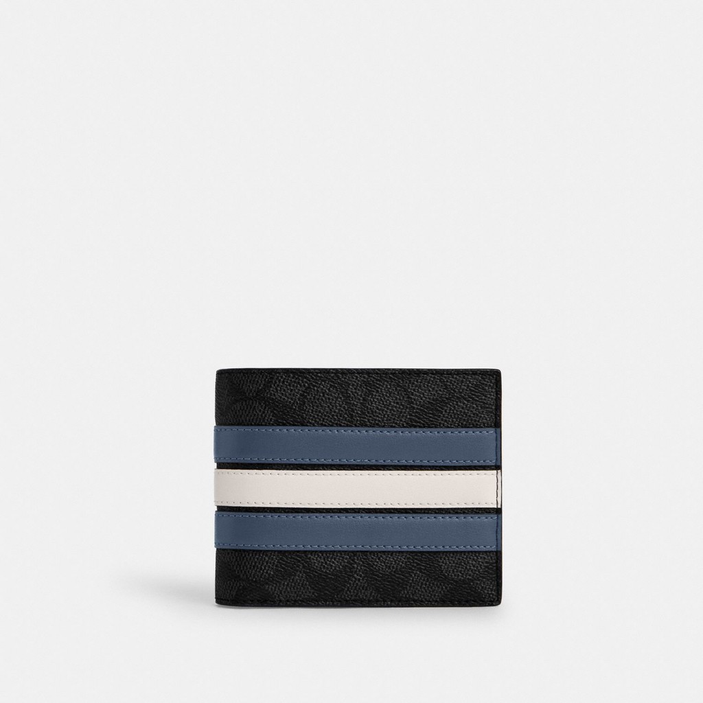 Coach 3 In 1 Wallet In Signature Canvas With Varsity Stripe - Dompet Lipat Pria