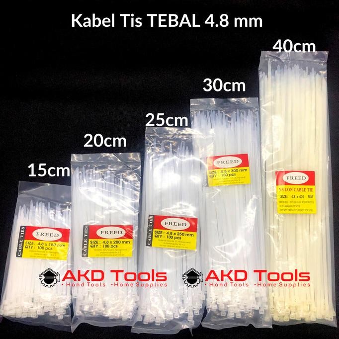 

Kabel Tis Ties / Cable Tie TEBAL 4.8 x 300mm(30cm) Putih / Hitam murah