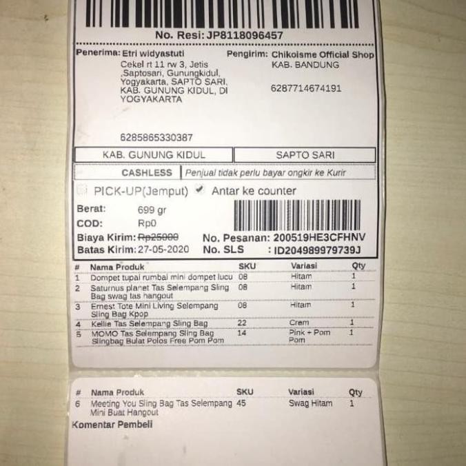 

LABEL STIKER THERMAL PENGIRIMAN ALAMAT PAKET 10X15CM tanpa ribbon 4x6" murah