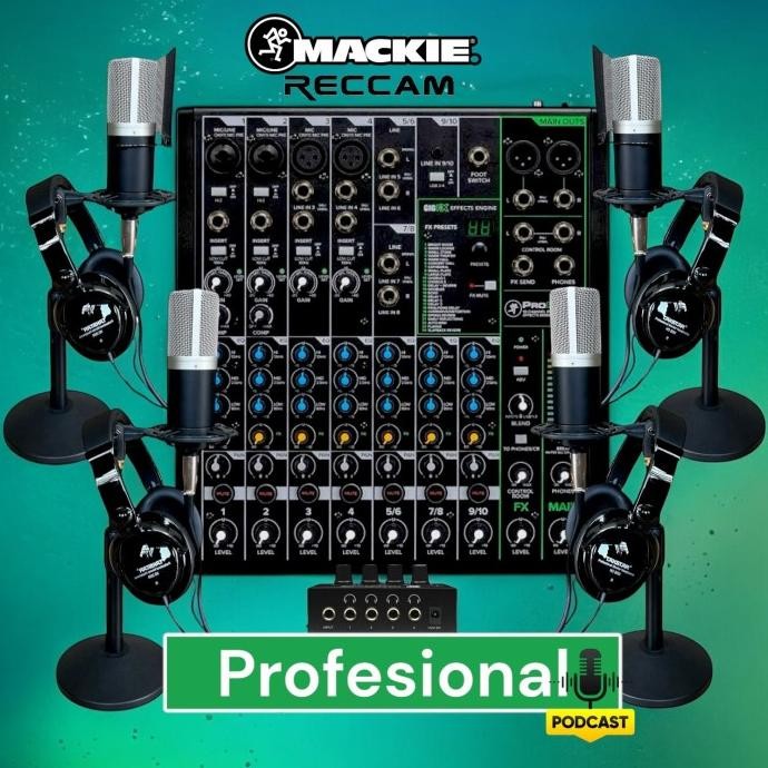 Paket Podcast Profesional 4 Mic Reccam Zx797 Mixer Mackie Pro Fx10V3 10Channel Headphone Takstar Len