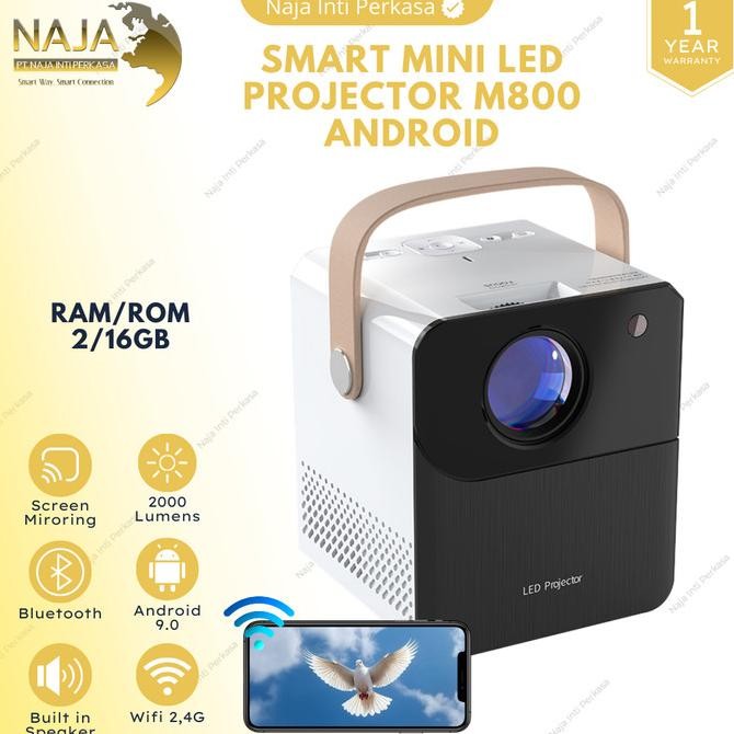 Smart Proyektor Mini M800 Android 9.0 Wifi 2000 Lumens | Proyektor Mini Portable | Proyektor Mini An