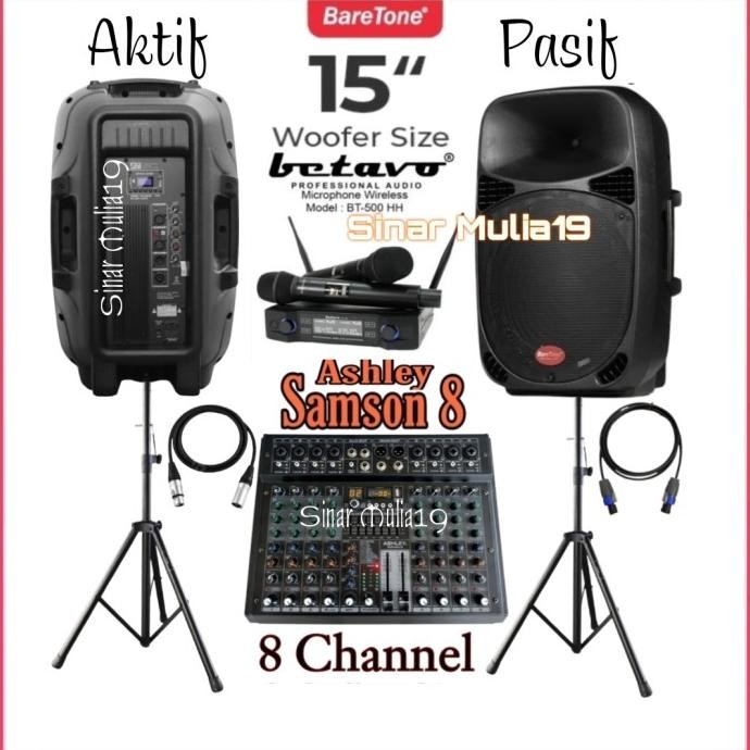 Promo Paket Sound System Karaoke Speaker 15 Inch Baretone ( Aktif & Pasif) Mixer Ashley Samson 8 8 C