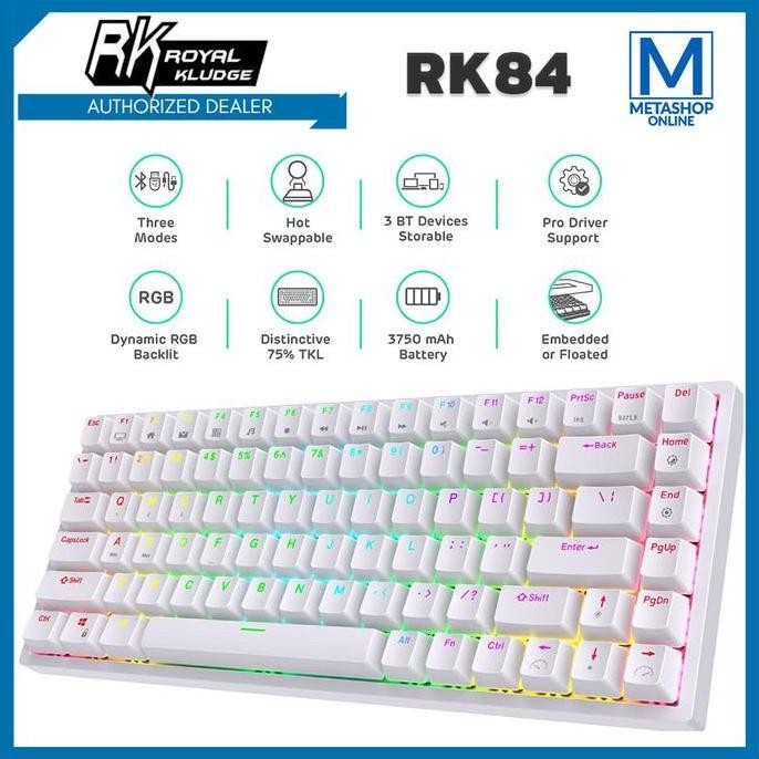 NEW ROYAL KLUDGE RK84 WIRELESS MECHANICAL KEYBOARD GAMING 75% HOTSWAP 84