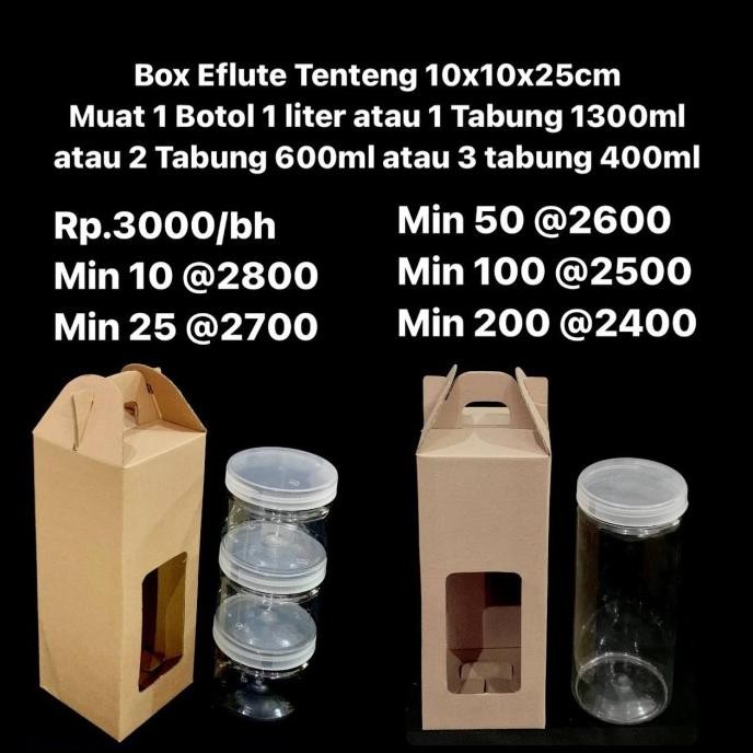

Box Eflute Tenteng 10x10x25cm Muat 1 Botol 1 liter / 1 Tabung 1300ml murah