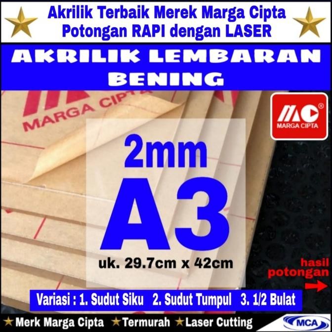 

redi AKRILIK lembaran 2mm uk. A3 / Akrilik bening / Marga cipta / Arcylic