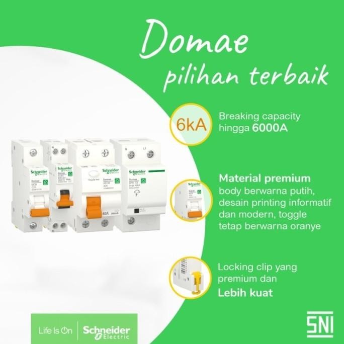 Domae Mcb 2A 4A 2 Ampere 4 Ampere 1P 1 Pole Phase Schneider 6000A - 4A Ori New Stok
