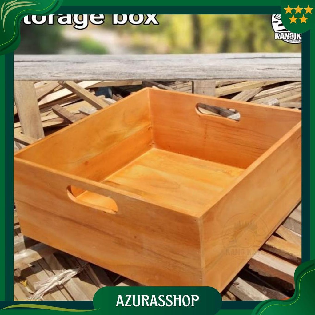 Nampan Kayu Box Kayu Handle 30-50X30X10Cm Wooden Storage Ori