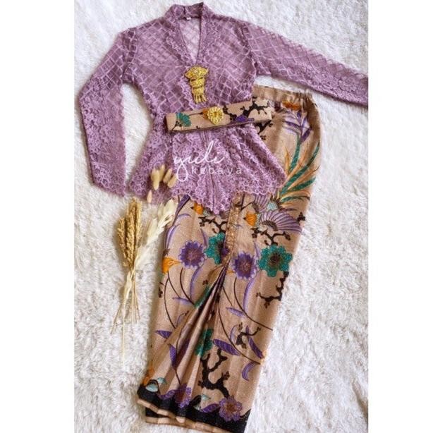 ''Terlaris" Set Kebaya Bali Kartini Semi Italy Lilac Lengan Panjang | Kebaya Wisuda Kondangan