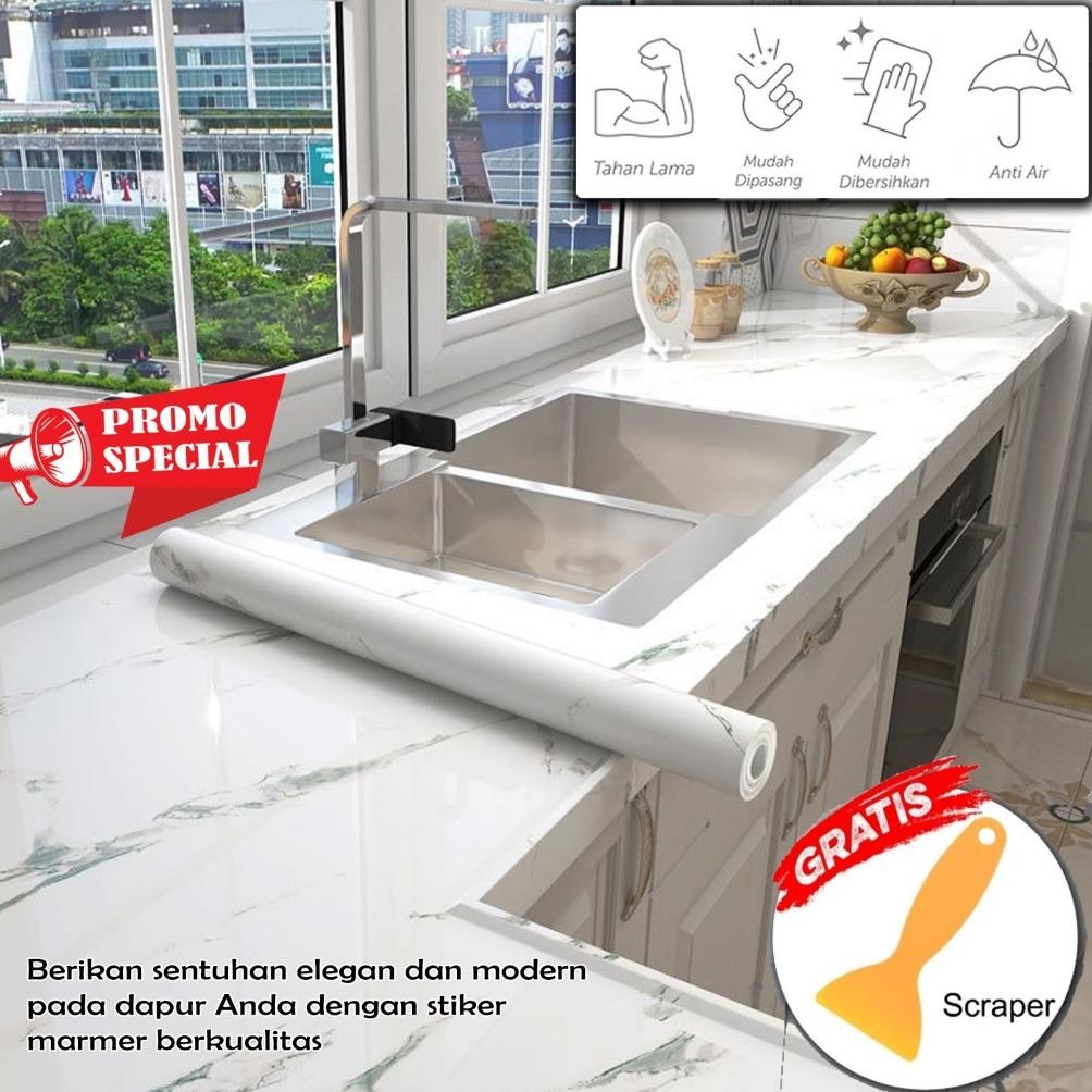 Wallpaper Stiker Motif Marmer Marble PREMIUM Dekorasi Dapur 5M