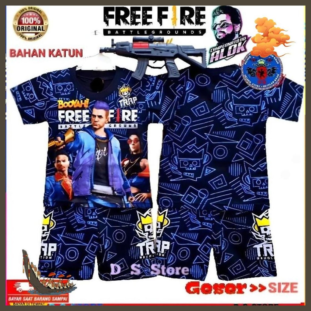 Baju Free Fire Anak Laki Laki Lengan Pendek/Setelan Free Fire Tembakan Sale